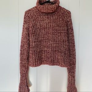 J Crew Maroon Chunky Knit Turtleneck Petite Medium